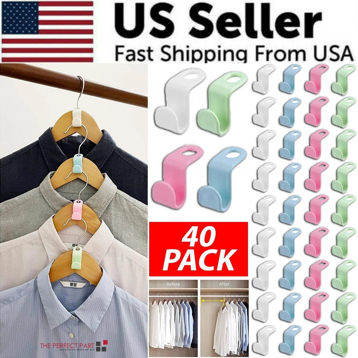 40 Durable Clothes Hanger Connector Hooks - Space-Saving Organizer Clips for Your Closet