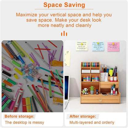 Stylish Bamboo Desk Organizer - Effortless Makeup & Pen Storage with Drawer for Ultimate Office Organization