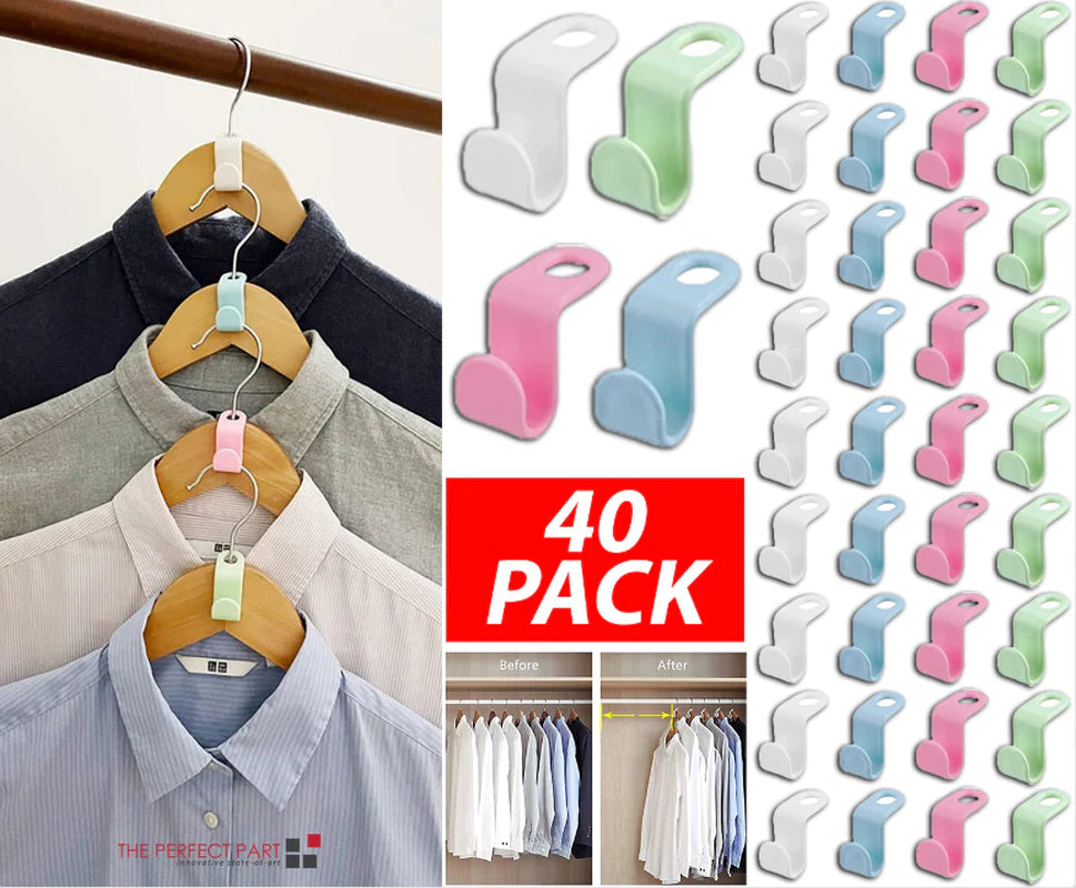 40 Durable Clothes Hanger Connector Hooks - Space-Saving Organizer Clips for Your Closet