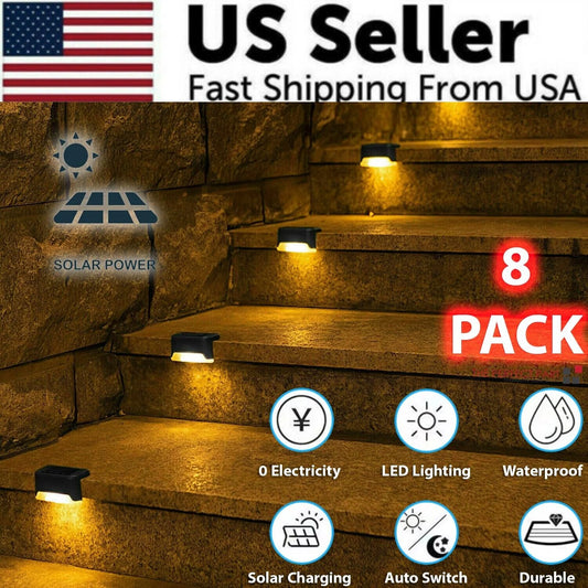 Illuminate Your Outdoor Space with 8 Pack Solar Deck Lights - Waterproof LED Lamps for Stairs and Fences